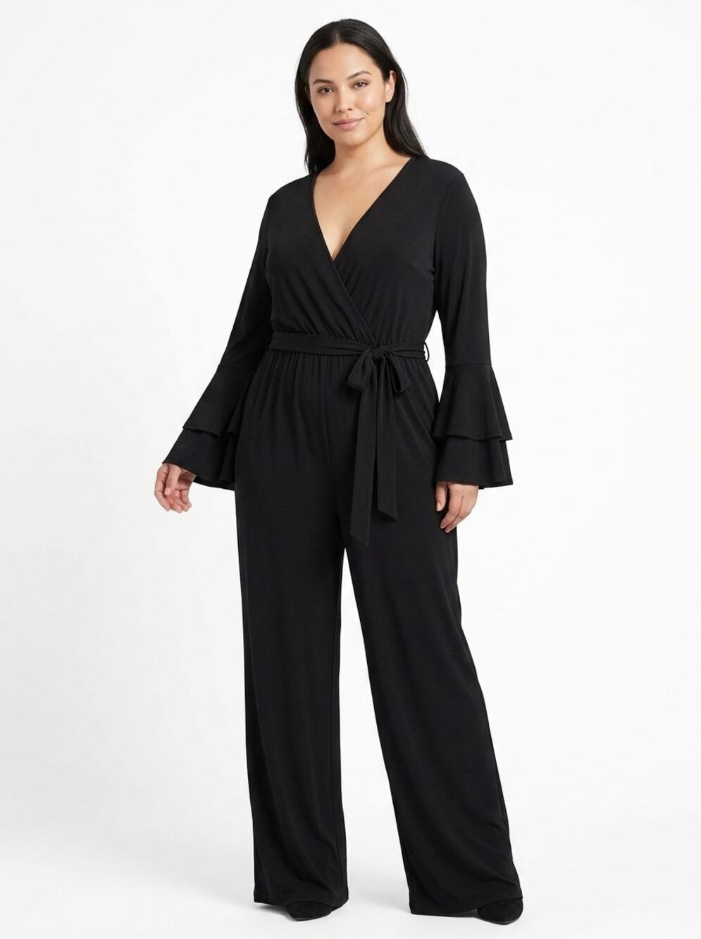 NWT New York & Company Gray Ruffle Knit Stretch Jumpsuit Women Size M